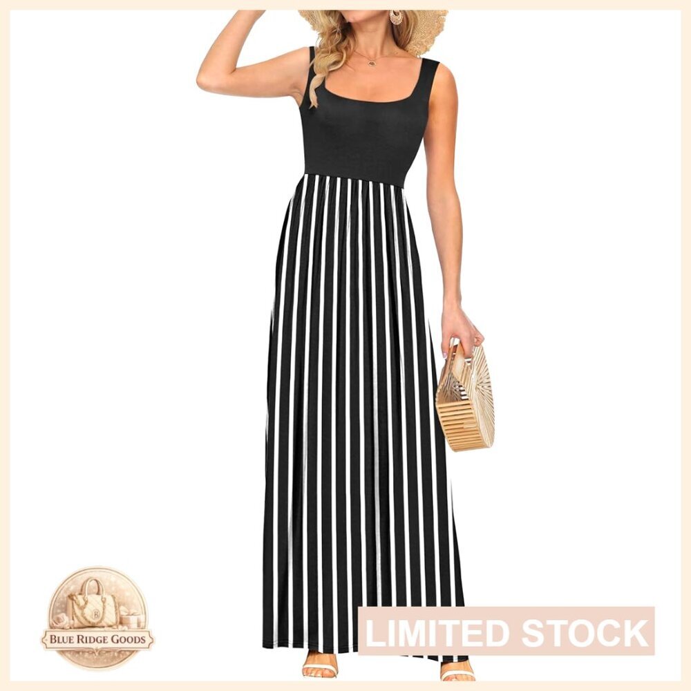 Floral Maxi Dress Square Neck Sleeveless Loose Fit Summer Boho Chic